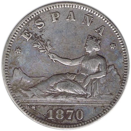 2 Pesetas Plata 1870 * 74 Gobierno Provisional.  - 1