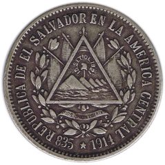 Moneda de plata 25 centavos El Salvador 1914  - 1