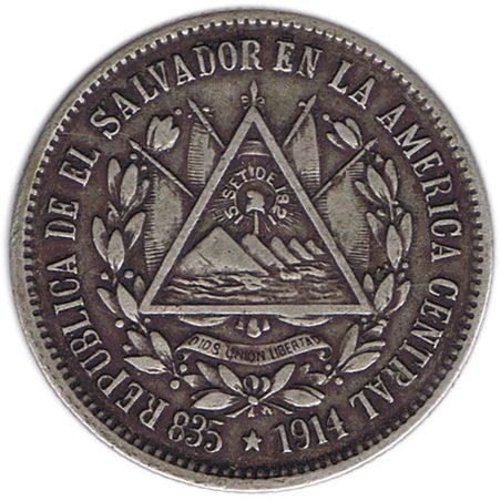 Moneda de plata 25 centavos El Salvador 1914  - 1