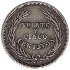 Moneda de plata 25 centavos El Salvador 1914