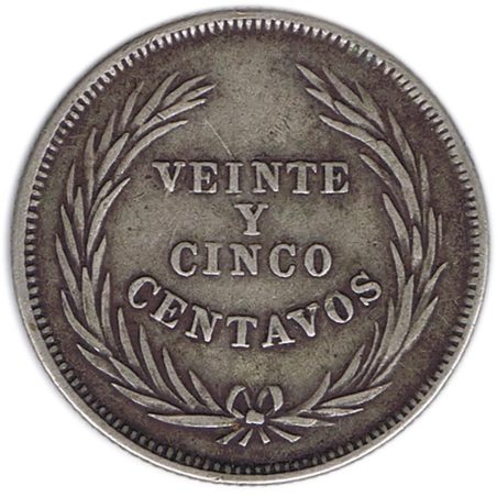 Moneda de plata 25 centavos El Salvador 1914