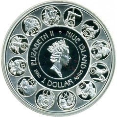 Moneda de plata 1$ Niue 2010 Zodiaco. Acuario.