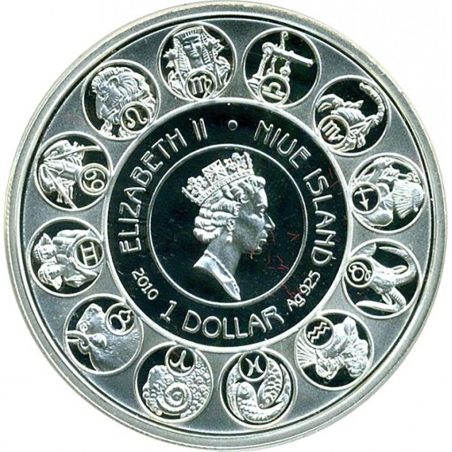 Moneda de plata 1$ Niue 2010 Zodiaco. Acuario.