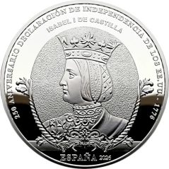 Moneda 2026 250 aniversario EEUU. Isabel I. 10 euros Plata  - 1