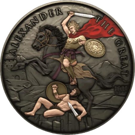 Moneda onza de plata Estados Unidos. Alejandro Magno. Color  - 1