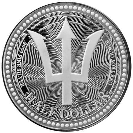 Moneda onza de plata Half Dollar Barbados 2025. Tridente.  - 1