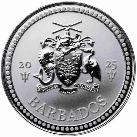 Moneda onza de plata Half Dollar Barbados 2025. Tridente.