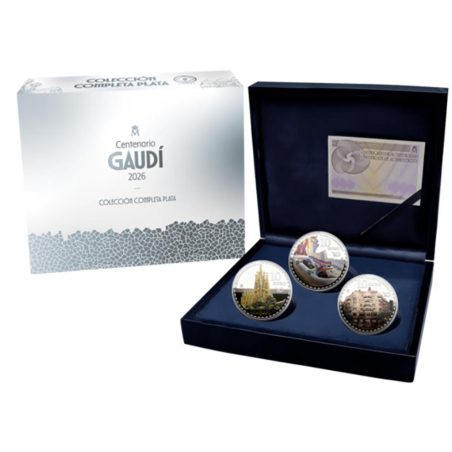 Moneda 2026 Año Gaudí. Estuche conjunto 3 monedas plata.  - 1
