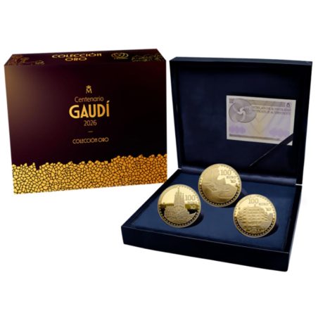 Moneda 2026 Año Gaudí. Estuche conjunto 3 monedas oro.  - 1