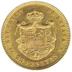 Moneda de oro 25 Pesetas 1878*78 Alfonso XII DE M