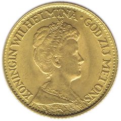 Moneda de oro Holanda 10 Gulden 1912 Guillermina.  - 1