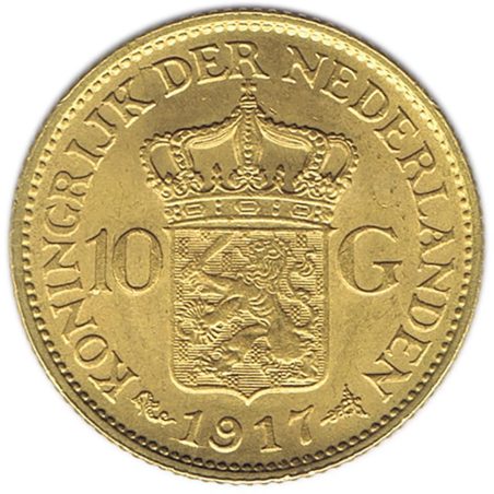 Moneda de oro Holanda 10 Gulden 1912 Guillermina.