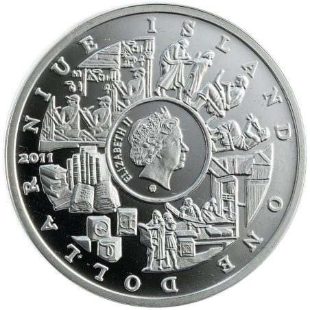 Moneda de plata 1$ Niue 2011 La Escritura. Color.