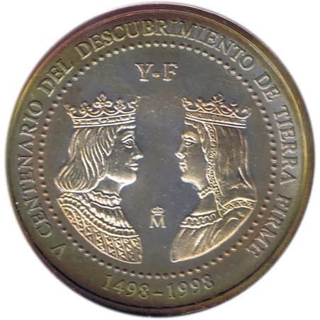 Moneda de plata 3 euros 1998 Descubrimiento tierra firme.