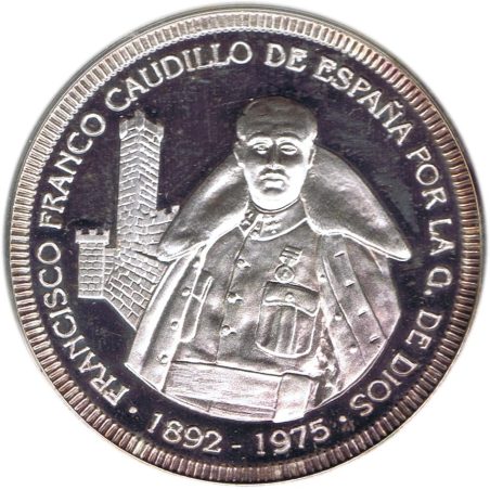 Medalla onza de plata Francisco Franco Caudillo España.  - 1