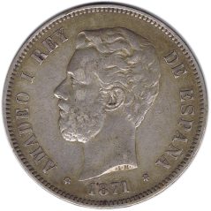 5 Pesetas Plata 1871 *71 Amadeo I SD M.  - 1