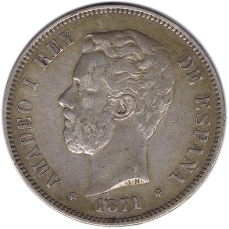 5 Pesetas Plata 1871 *71 Amadeo I SD M.  - 1