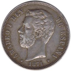 5 Pesetas Plata 1871 *71 Amadeo I SD M.  - 1