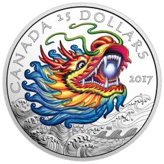 Moneda de plata 20 $ Canadá 2017 Dragón. Color  - 1