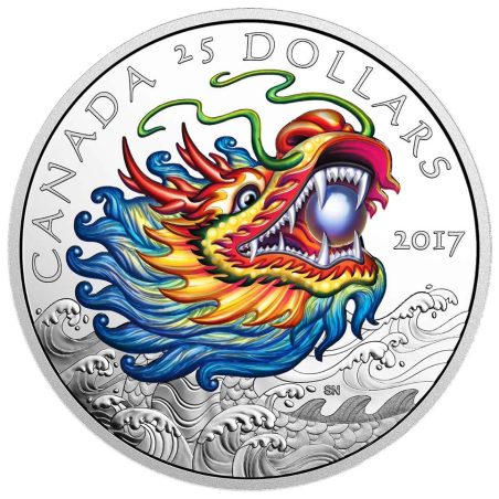 Moneda de plata 20 $ Canadá 2017 Dragón. Color  - 1