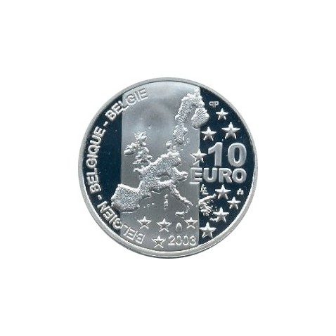 moneda Belgica 10 Euros 2003. Estuche proof. Plata.