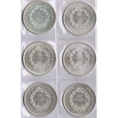 Monedas de plata 50 francos Francia 1974 a 1979. 6 monedas. SC  - 2
