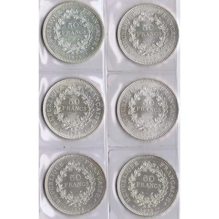 Monedas de plata 50 francos Francia 1974 a 1979. 6 monedas. SC  - 2