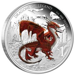 Moneda onza de plata 1$ Tuvalu 2012 Dragón Rojo. Color  - 1