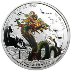Moneda onza de plata 1$ Tuvalu 2012 Dragón Chino. Color  - 1