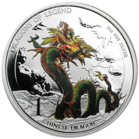 Moneda onza de plata 1$ Tuvalu 2012 Dragón Chino. Color  - 1