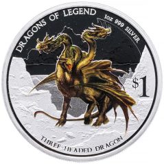 Moneda onza de plata 1$ Tuvalu 2013 Dragón de Tres Cabezas. Color  - 1