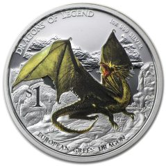 Moneda onza de plata 1$ Tuvalu 2013 Dragón Verde. Color  - 1