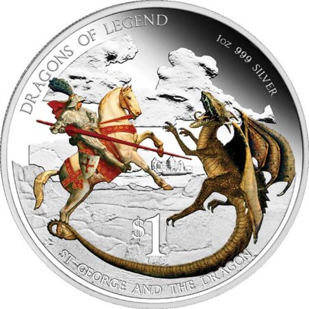 Moneda onza de plata 1$ Tuvalu 2013 San Jorge y el Dragón. Color  - 1