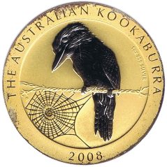 Moneda onza de plata 1$ Australia Kookaburra 2008. Dorada  - 1