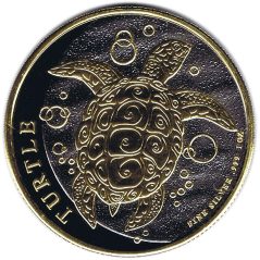 Moneda onza de plata 2$ Niue Tortuga Carey 2015 Rodio y oro.  - 1