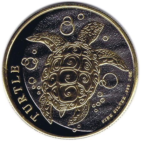 Moneda onza de plata 2$ Niue Tortuga Carey 2015 Rodio y oro.  - 1
