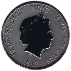 Moneda onza de plata 2$ Niue Tortuga Carey 2015 Rodio y oro.