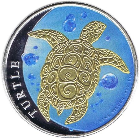 Moneda onza de plata 2$ Niue Tortuga Carey 2015 Dorada. Color  - 1