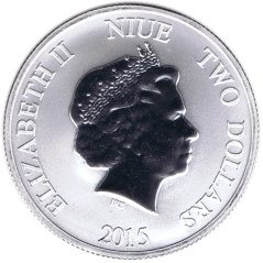 Moneda onza de plata 2$ Niue Tortuga Carey 2015 Dorada. Color