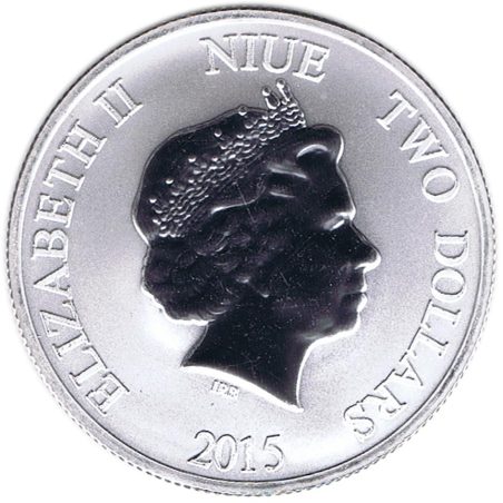 Moneda onza de plata 2$ Niue Tortuga Carey 2015 Dorada. Color