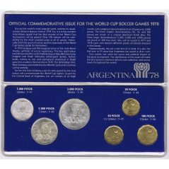 Colección 6 monedas 1977 Mundial Futbol Argentina 78. Plata y Cobre