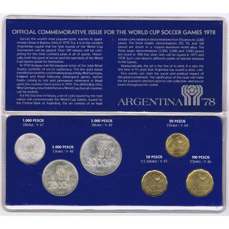 Colección 6 monedas 1977 Mundial Futbol Argentina 78. Plata y Cobre