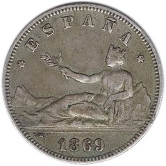 2 Pesetas Plata 1869 *69 Gobierno Provisional.  - 1