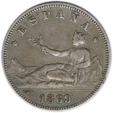 2 Pesetas Plata 1869 *69 Gobierno Provisional.  - 1