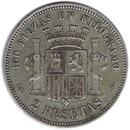 2 Pesetas Plata 1869 *69 Gobierno Provisional.