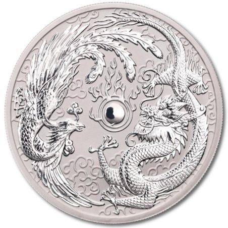 Moneda onza de plata Australia 1$ Dragón y Fénix 2017.  - 1
