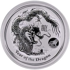 Moneda onza de plata 1$ Australia Lunar Dragón 2012. Marca León.  - 1