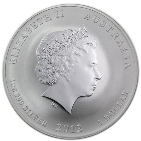 Moneda onza de plata 1$ Australia Lunar Dragón 2012. Marca León.