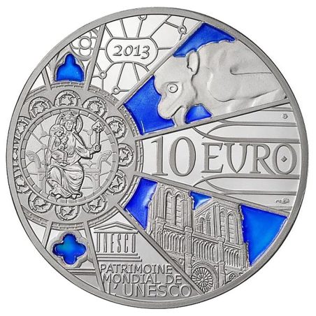 Francia 10 € 2013 UNESCO. Notre-Dame de París. Plata