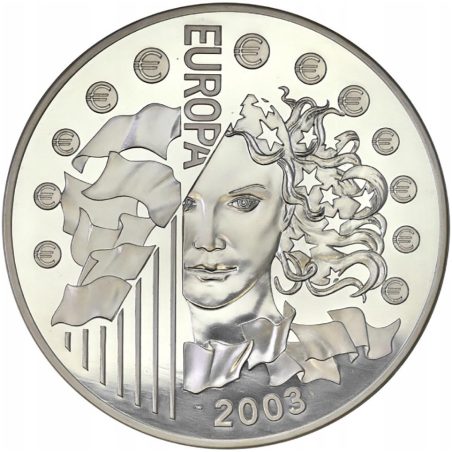 Francia 10 € 2003 Europa. Primer Aniversario Euro. Plata.